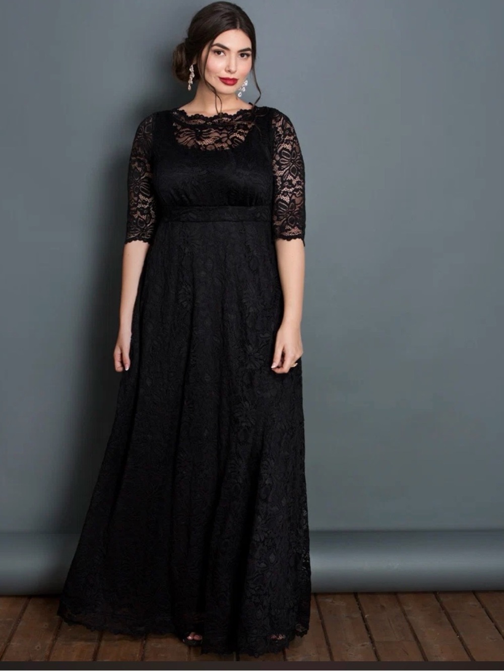 Kiyonna Leona Black Lace Maxi Dress Woman’s Plus Size 2X (18-20)